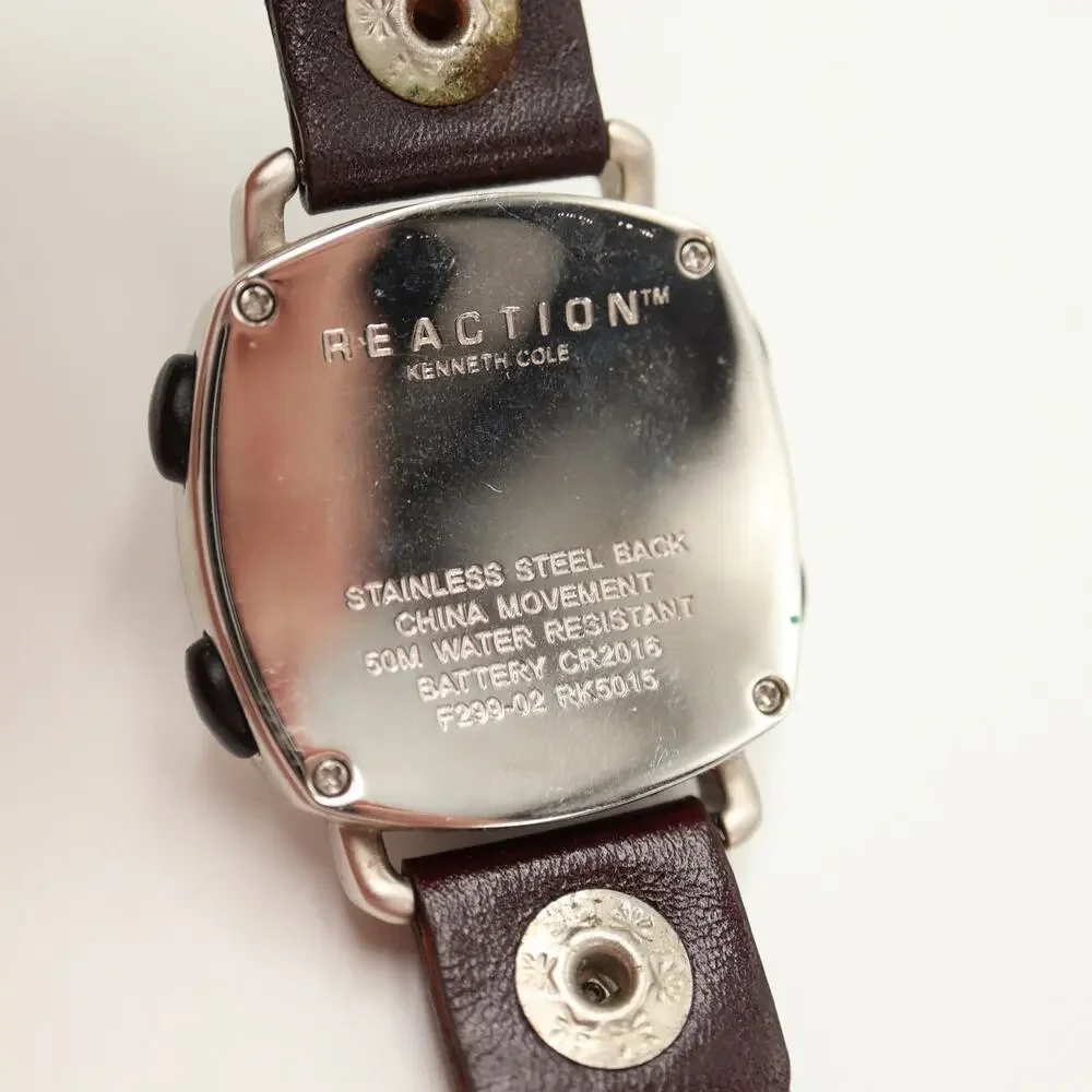 Kenneth Cole Reaction Square Digital 37mm Watch Y2K Wide Leather w New Battery